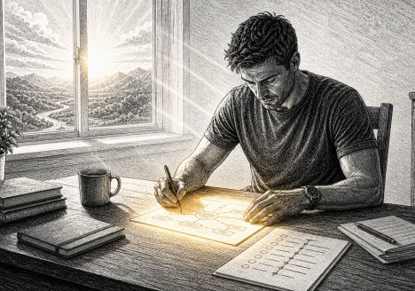 A leader preparing a cognitive load budgeting plan before a high-stakes decision day of meetings, negotiations, and deep reasoning.