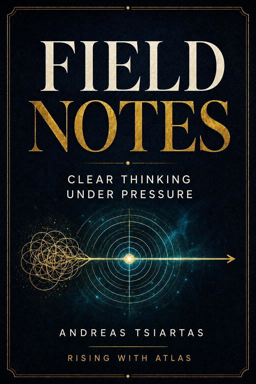 Field Notes cover for clear thinking under pressure from Andreas Tsiartas and Rising with Atlas.