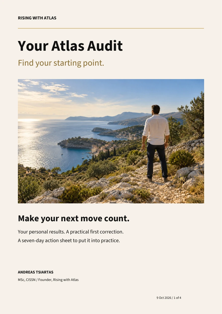 Cover of Your Atlas Audit, a personal report with a seven-day action sheet.