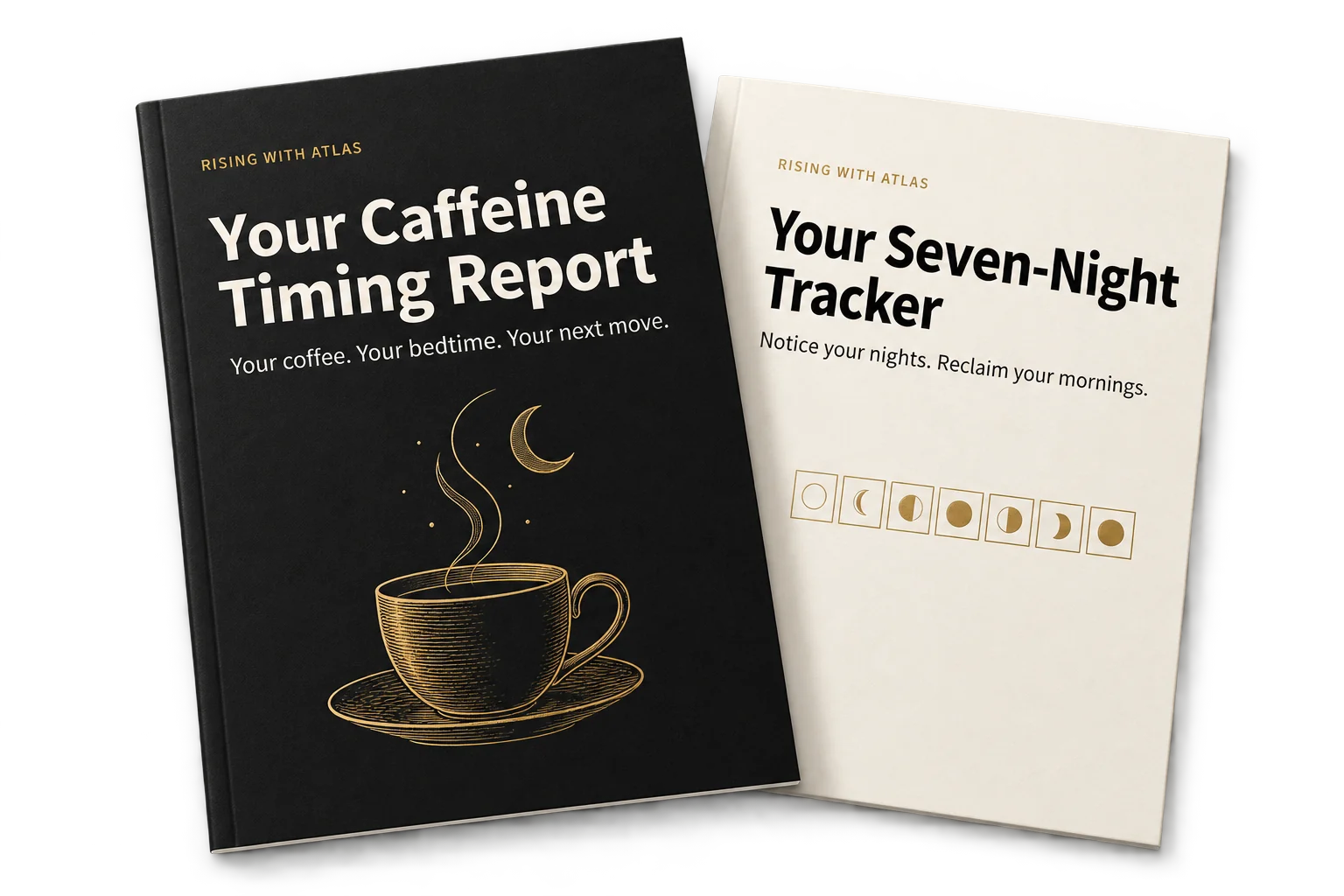 Your Caffeine Timing Report and Your Seven-Night Tracker, two digital PDFs.